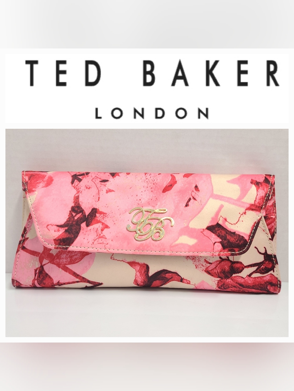 Ted Baker Clutch Purse Pink Satin Floral Cottagecore Quiet Luxury